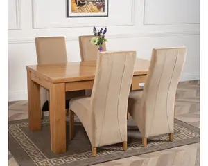 Dakota 152 x 87 cm Chunky Medium Oak Dining Table and 4 Chairs Dining Set with Lola Beige Fabric Chairs