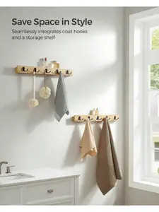 SONGMICS Set Of 2 Wall-Mounted Coat Racks, Coat Hooks With Shelf, 10 Double Metal Hooks, Space-Saving, Each Loads Up To 55 Lb