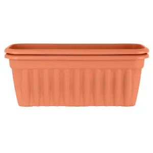 Wham 2x Vista Terracotta Plastic Planter, Extra Large Rectangular Trough (80cm, Pack of 2)