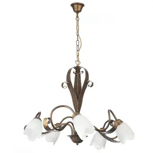 Luminosa Sonia Twisted Multi Arm Pendant Ceiling Light, Glass Shades, 5x E14