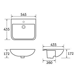 Hamilton Bathroom Ceramic White Semi Recessed Gloss Finish Basin Sink