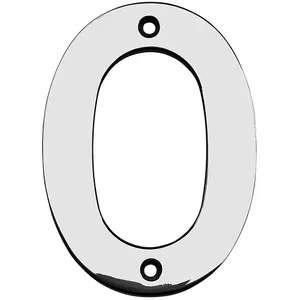 100mm Front Door Numerals '0' 82mm Fixing Centres Bright Stainless Steel