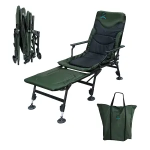 CARPZILLA Portable Folding Fishing Chair with Footrest 170 Recline Extend Green