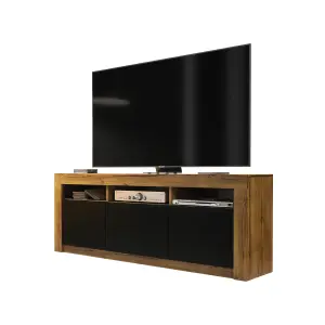 Modern TV Unit 160cm Oak with Matt Black Doors - Creative Furniture