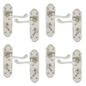 URBNLIVING 174mm Length 8 Pcs Ashworth Metal & Satin Nickel Lever Latch Bathroom Door Handle Set