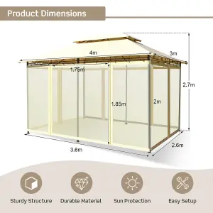 Costway 2-Tier Patio Gazebo Outdoor Canopy Shelter with Removable Netting Sidewall