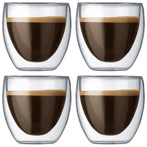 Set of 4 Double Wall Tumbler Glasses 200ml Insulated Heat-Resistant Glass 26-14