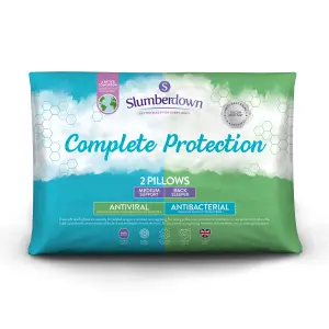 Slumberdown Complete Protection Pillows 2 Pack Medium Support Back Sleeper Pillows for Back Pain Relief Anti Bacterial 48x74cm