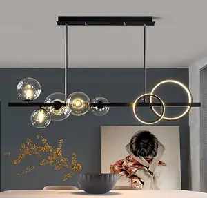 LED Dining Table Chandelier Height-Adjustable Black Ceiling Light 100 cm