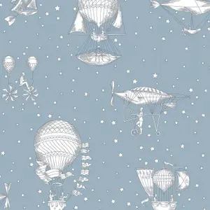 Grandeco Hot Air Balloon Airships Nursery Textured Wallpaper , Blue