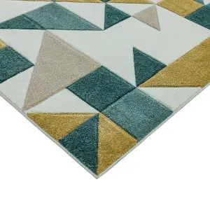 Shapes Green Geometric Modern Jute Backing Rug for Living Room Bedroom and Dining Room-200cm X 290cm