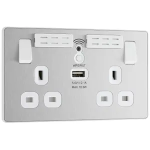 BG Evolve USB 13A Double Switched Socket, Wi-Fi Extender, Brushed Steel