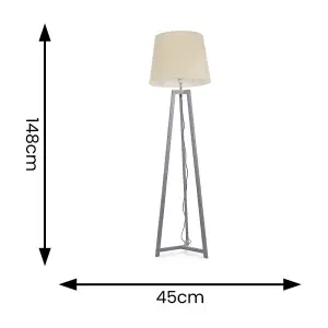 ValueLights Lottie Grey Wood Tripod Floor Lamp with Beige Tapered Shade - LED Bulb Included