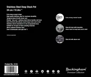 Buckingham Premium Induction Stainless Steel Stock Pot, 24 cm, 9 L