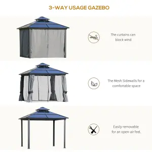 Outsunny 3x3(m) Polycarbonate Hardtop Gazebo w/ Double Roof & Aluminium Frame