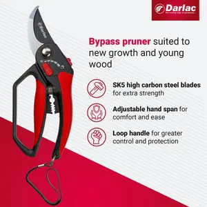 Darlac Adjustable Bypass Secateurs, Garden Pruner, DP334