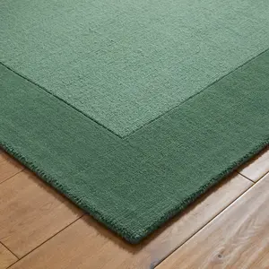 Handmade Luxurious Easy to Clean Modern Wool Bordered Green Plain Wool Living Room & Bedroom Rug-160cm X 230cm