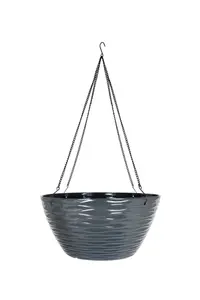 Pot Planter Indoor or Outdoor Lightweight Recycled Plastic Garden Windermere Hanging Basket - L35 x W35 x H17 cm - Charcoal