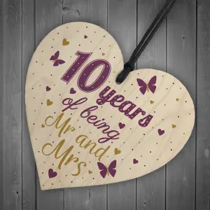 Red Ocean 10 Year Anniversary Gift Wooden Heart Sign Mr And Mrs 10th Anniversary Plaque Gifts For Him For Her