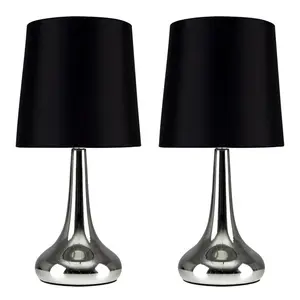 Chasse Metal Table Lamp (Set of 2) Chrome Base / Black Shade / Not Included