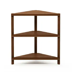 Furinno Tioman Hardwood 3-Tier Corner Shelf in Teak Oil, Natural