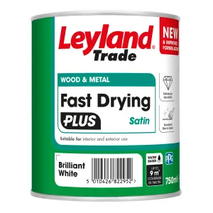 Leyland Trade Fast Dry Plus Brilliant White Satin Metal & wood paint, 750ml