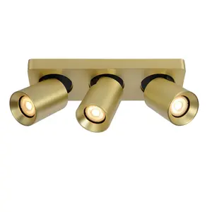 Lucide Nigel Modern Ceiling Spotlight Bar - LED Dim to warm - GU10 - 3x5W 2200K/3000K - Matt Gold, Brass