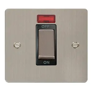 Flat Plate Stainless Steel 1 Gang Ingot Size 45A Switch With Neon - Black Trim - SE Home