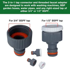 Ultimate Hose Fitting Set- 2in1 Tap Connector  and Threaded Faucet Adapter 3/4" or 1/2" BSP with Premium Hose End Connectors