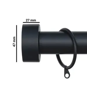 A.Unique Home Stud End Metal Extendable Curtain Pole With Rings and Fittings (25/28mm) - Matte Black, 120cm - 220cm Approx