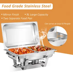 Costway 2 Pack 9L Chafing Dish Stainless Steel Food Warmers Set with 4 Half Size Pans