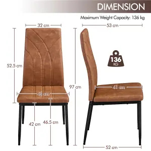 Yaheetech 4PCS Retro Brown Upholstered Faux Leather Dining Chairs with Petal Accented High Backrest