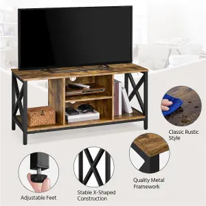 Yaheetech Rustic Brown 106 cm Wide TV Stand with Storage Shelves and Cable Management