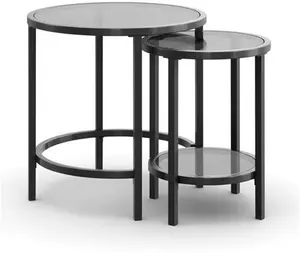 Dunelm Sofia Glass Nest Of Tables, Modern, Black, Metal