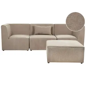 3 Seater Modular Jumbo Cord Sofa with Ottoman Taupe LEMVIG