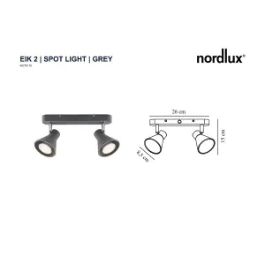 Nordlux Eik 2-Spot Indoor Dining Kitchen Metal Spot Light in Grey (Diam) 8.5cm