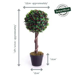 Best Artificial 2ft - 60cm Christmas Holly Ball Topiary Tree