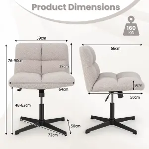 Costway Armless Home Office Chair Swivel Desk Chair Height Adjustable Task Vanity Chair