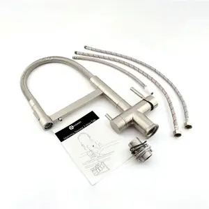 Hommix Savona Brushed Nickel Pull-Out Spray-Hose 3-Way Tap (Triflow Filter Tap)