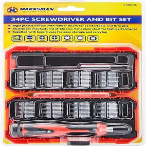 34Pc Screwdriver Bit Set Flat Pozi Phillips Torx Cr-v Magnetic Impact In Case