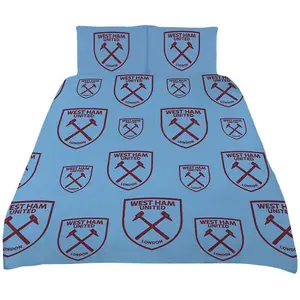 West Ham United FC Duvet Cover Set Claret Red/Sky Blue (Single)