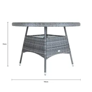 Charles Bentley 4 Seater Round Rattan Dining Table - Grey