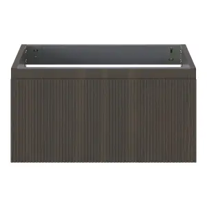 GoodHome Kentia Ribbed effect Walnut Veneer Wall-mounted Bathroom Cabinet (H) 300mm (W) 600mm