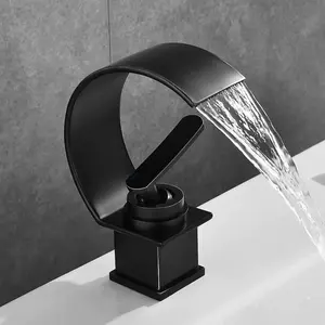 PEPTE Black Basin Sink Designer Mixer Tap Waterfall Effect Single Handle