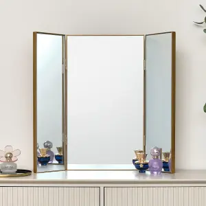 Melody Maison Large Gold Dressing Table Triple Mirror - 70cm x 60cm