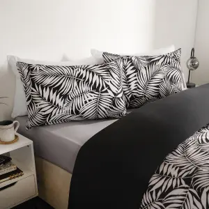 Tropical Leaf Duvet Cover Reversible Bedding Set, Monochrome - Single