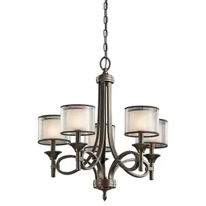 5 Bulb Chandelier Ceiling Light Umber Metallic Frosted Shade Mission Bronze LED E14 60W