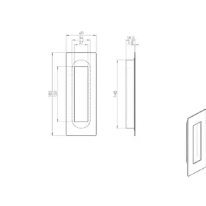 2x Recessed Sliding Door Flush Pull Handle 180 x 60mm Bright Stainless Steel