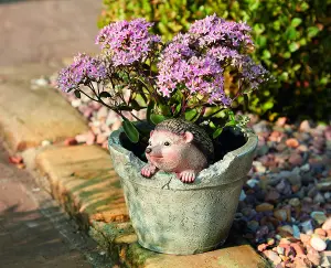 Hedgehog Design Weather-Resistant Polyresin Garden Plant Pot with Drainage Holes - H15cm x 15.5cm Diameter