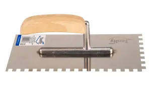 Toolty Stainless Steel Adhesive Notched Trowel with Wooden Handle 270mm 8x8mm for Tiling Plastering Rendering DIY